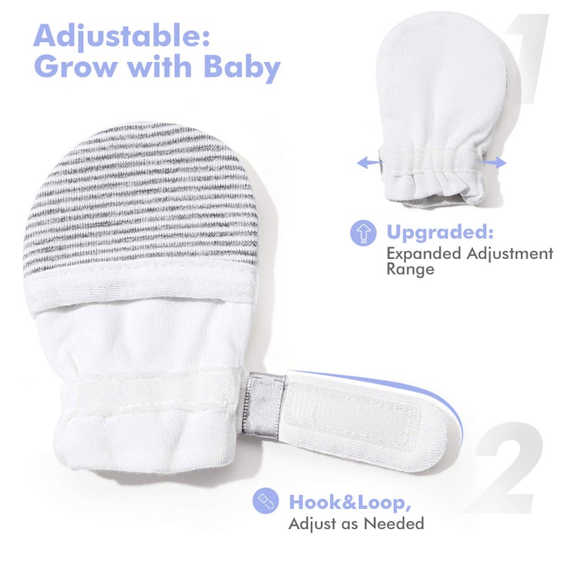 HAPIU Baby No Scratch Mittens,Newborn Baby Mittens,Gray Stripe,0-3 Months - Image 3